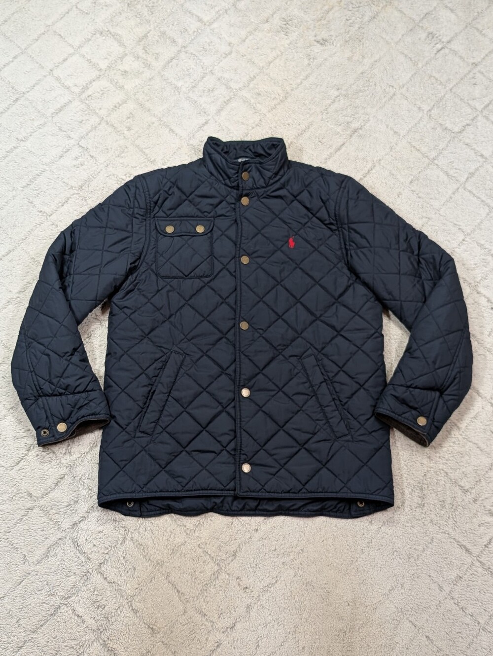Polo Ralph Lauren Jacket Boy XL 18-20 Blue Navy Diamond Quilted Insulated
